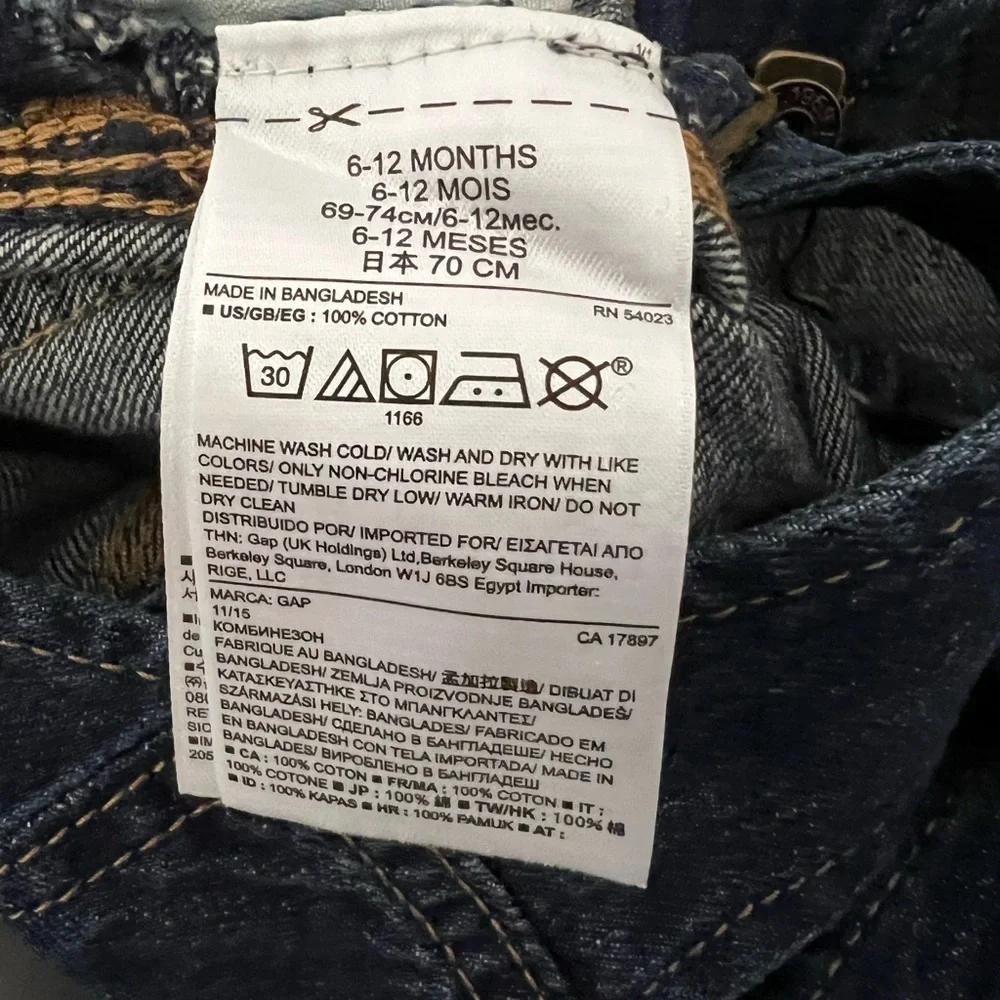 6-12 months overalls baby Gap dungarees jean shorts w/frayed ends 5 pockets